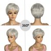 BEAUTY FLAG Short Grey Wigs for White Women Short Layered Pixie Cut Silver Gray Wigs with Bangs Women Natural Curly Synthetic Hair Wigs(8 inch, Silver Grey)