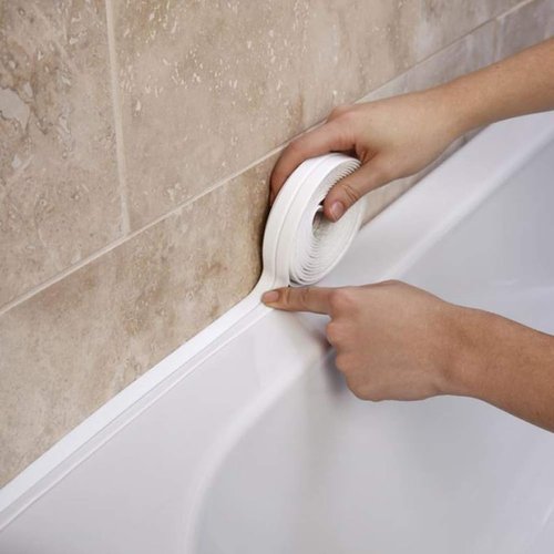 Caulk Tape, White Bathroom Corner Caulking Tape, Waterproof Self-Adhesive Sealing Tape Used for Kitchen Sink,Toilet, Bathroom Bathtub, Tub Floor Wall Edge Protector Strip 1.5" x 10.5Ft PVC