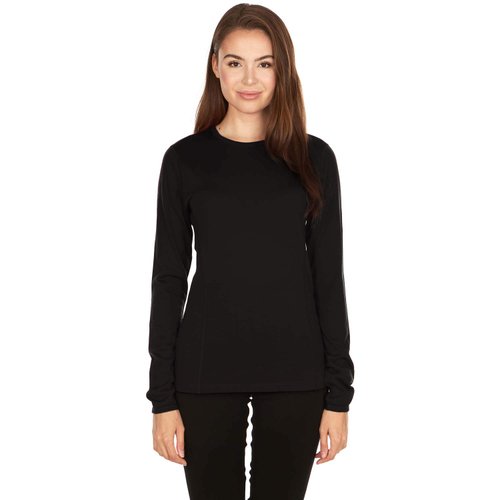 100% Merino Wool Women's Lightweight Crew - Base Layer Long Sleeve Shirt - Black - X-Small