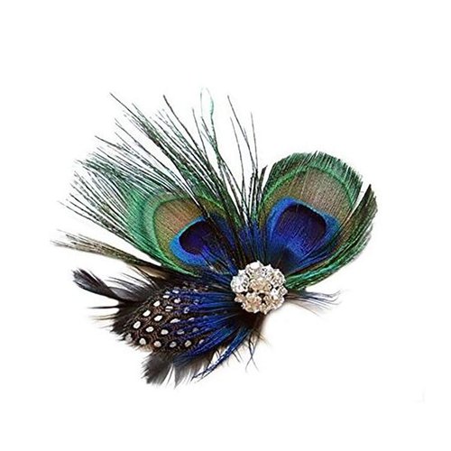 Women Bohemian Peacock Feather Hair Clip Hair Pin Elegant Fascinator Wedding Dance Party Headdress Headwear Hair Accessory Sequined Showgirl Headpiece (Style 3)