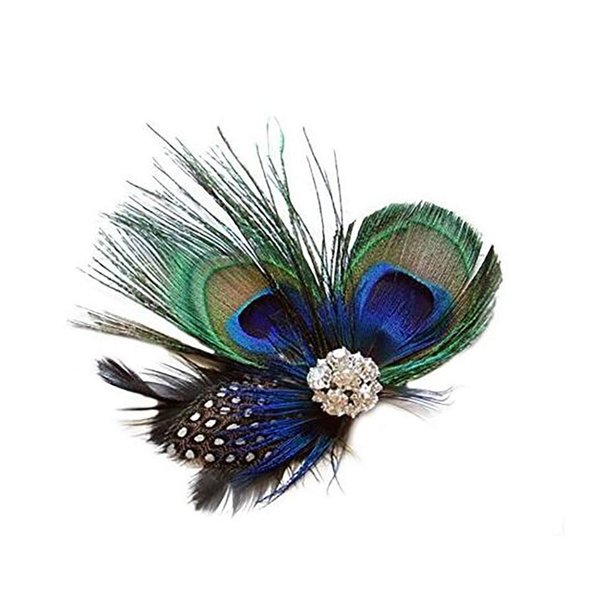 Women Bohemian Peacock Feather Hair Clip Hair Pin Elegant Fascinator Wedding Dance Party Headdress Headwear Hair Accessory Sequined Showgirl Headpiece (Style 3)