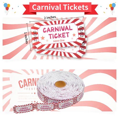 1000 Pieces Carnival Roll Tickets Raffle Tickets Single Roll Carnival Party Tickets Carnival Theme Party Decorations for Carnival Party (Raffle Tickets, 1000 Pcs)