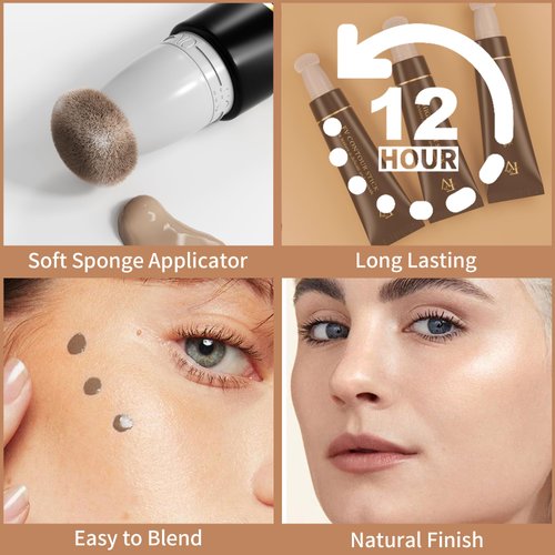 FV 2PCS Cool Toned Contour & Liquid Highlighter Stick, Blendable & Natural Finish Cream Contour Makeup Set, Long Lasting Face Illuminator & Shaping Stick, Cruelty-free & Vegan, 02&04