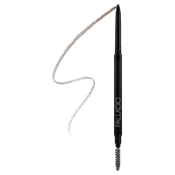 Palladio Beauty Brow Definer Pencil, Ash Brown, Ultra Precise Twist-Up Eye Brow Pencil with Long-Staying Power, Spooley Brush Blends Color for Natural Finish, No Eyebrow Pencil Sharpener Required