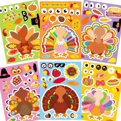 Joy Bang Thanksgiving Stickers for Kids, 30 Sheets Make a Turkey Face Stickers, Thanksgiving Crafts for Kids, Turkey Stickers, Thanksgiving Friendsgiving Activities Party Favors Supplies Gifts