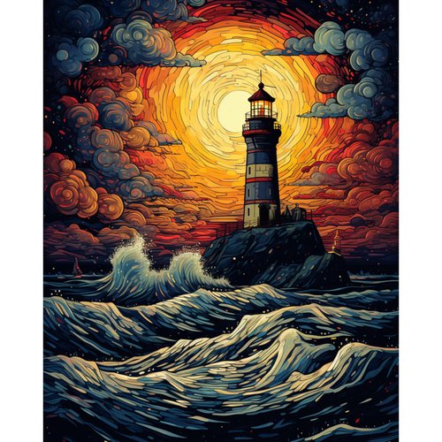 Lighthouse at Night Paint by Numbers Kits with Brushes Tropical Seascape Acrylic Oil Painting for Adults Kids Flowers Clouds Pictures Abstract Big Wave Arts Craft Living Room Office Decor(DIY Frame)