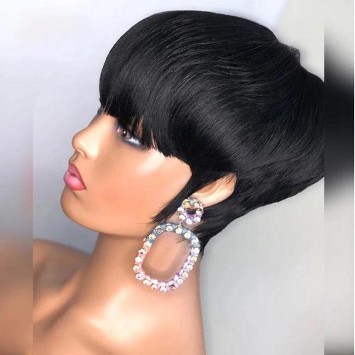 PangDongLai Pixie Cut Wigs for Black Women Short Pixie Cut Human Hair Wigs Short Layered Wigs Full Machine Made Wig Glueless Wig Wear and Go Wig Natural Black Color (pixie cut wig, Black color)