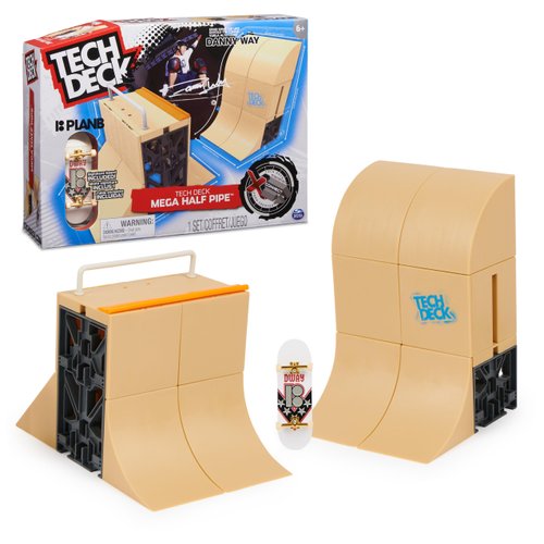 Tech Deck, Danny Way Mega Half Pipe X-Connect Park Creator, Customizable Ramp Set with Exclusive Plan B Fingerboard, Kids Toy for Boys and Girls Ages 6 and up