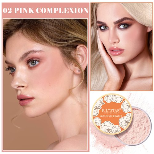 QIUFSSE Pink Setting Powder Loose Face Powder Matte Soft Smooth Oil Control Long Lasting Loose Setting Powder Makeup For Natural Flawless #02 Pink Complexion