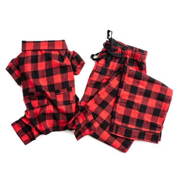 fabdog Dog Pajamas Matching Doggie Outfits | Dog Onesie In 18" - Owner Sizes From Small To XXL - Flannel Pajamas For Dogs Available In Red Buffalo Check