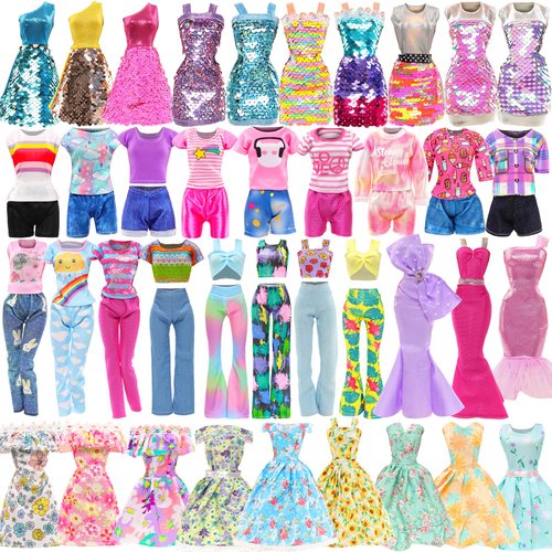BARWA 11 Sets Doll Clothes Including 3 Sequins Dresses 4 Fashion Floral Dresses 4 Casual Outfits Tops and Pants for 11.5 inch Girl Dolls