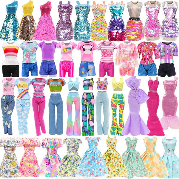 BARWA 11 Sets Doll Clothes Including 3 Sequins Dresses 4 Fashion Floral Dresses 4 Casual Outfits Tops and Pants for 11.5 inch Girl Dolls