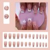 IMSOHOT Coffin Press on Nails Long Acrylic Fake Nails French Ballerina False Nails Glue on Nails Glossy Full Cover Nude Glitter Nails with Pink Heart Designs 24PCS