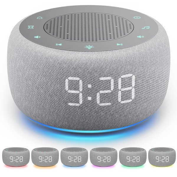 Buffbee Sound Machine & Alarm Clock 2-in-1, 18 Soothing Sound, 7 Night Light, Sleep Timer, Precise 30-Level Volume Control White Noise Machine