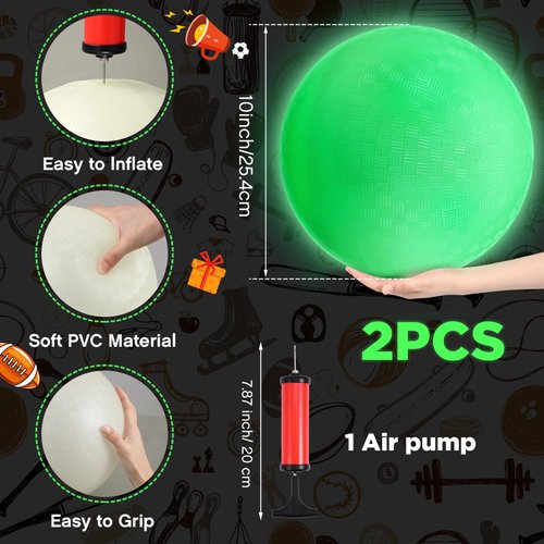 Hiboom 2 Pcs 10 Inches Glow in The Dark Kickballs Dodgeballs Light up Playground Ball Bouncy Balls with Pump for Kids Adults Playground School Backyard Game Outdoor Glow in The Dark Games