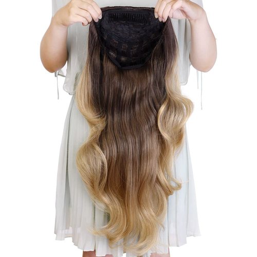 24&quot; Long Wavy Clip in Half Head Tied Wig Blonde Premium Japanese Synthetic Kanekalon fibers Hair ...