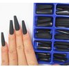 LoveOurHome 100pc Coffin Press on Nails Long Fake Nails Medium Ballerina Acrylic Press on Nail Coffin Nail Tips Matte Black Artifical Nail Full Cover Presson on Fake Fingernails for Women Girls