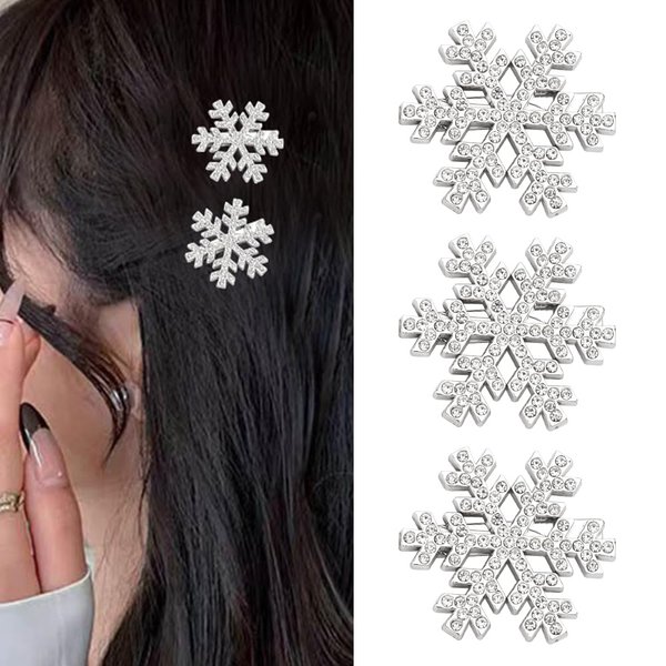 Christmas Hair Accessories for Girls Women Mini Snowflake Hair Clips Christmas Rhinestone Hair Barrette 3 Pack Sparkly Small Decorative Hair Clip Diamond New Years Wedding Party Hair Clips for Prom