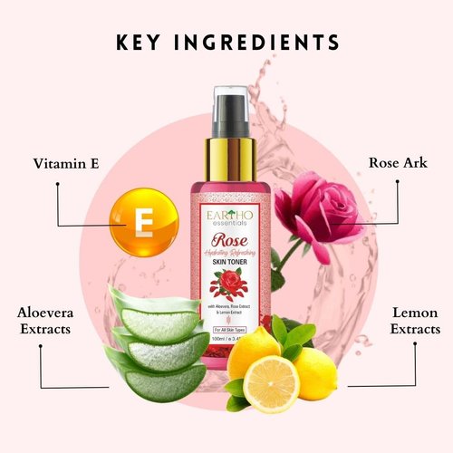 Eartho Essentials Ayurvedic Rose Hydrating Refreshing Toner with Rose Ark, Aloevera and Lemon Extract 100ml
