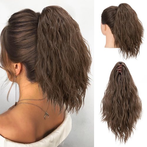 SARLA Short Ponytail Extension Claw Clip in 13 Inch Fluffy Synthetic Curly Wavy Pony Tail Hairpie...