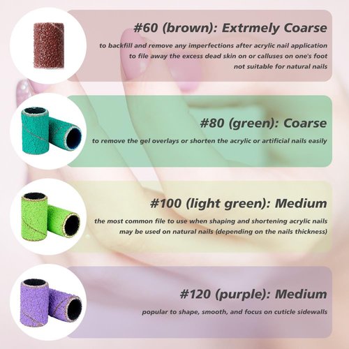 Yreihn 400 Pcs Sanding Bands for Nail Drill with 4 Mandrel Bits for Manicure and Pedicure, 60/80/100/120/150/180/240/320 Grit