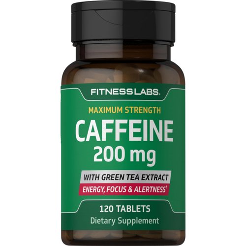 Fitness Labs Caffeine Pills | 200mg | 120 Tablets | with Green Tea Extract | Maximum Strength Supplement | Vegetarian, Non-GMO, Gluten Free