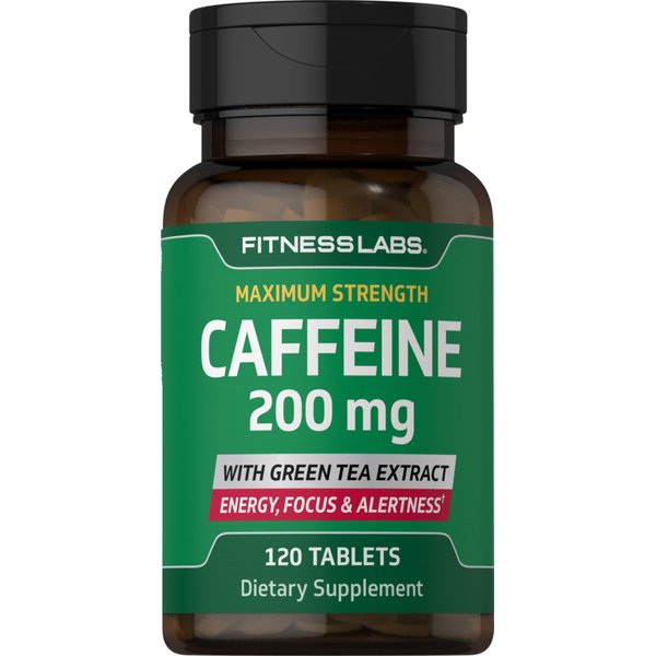 Fitness Labs Caffeine Pills | 200mg | 120 Tablets | with Green Tea Extract | Maximum Strength Supplement | Vegetarian, Non-GMO, Gluten Free