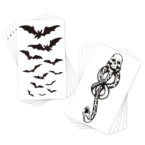 Halloween Temporary Tattoos for Men, Women and Kids – 10-Pack Bat and Skull Snake Tattoo Stickers – Fake Tattoos Perfect for Halloween Cosplay and Party Makeup for Adults and Kids
