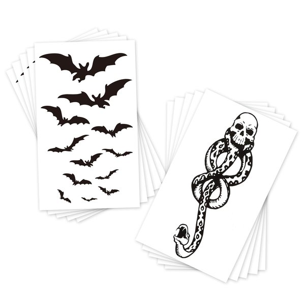 Halloween Temporary Tattoos for Men, Women and Kids – 10-Pack Bat and Skull Snake Tattoo Stickers – Fake Tattoos Perfect for Halloween Cosplay and Party Makeup for Adults and Kids