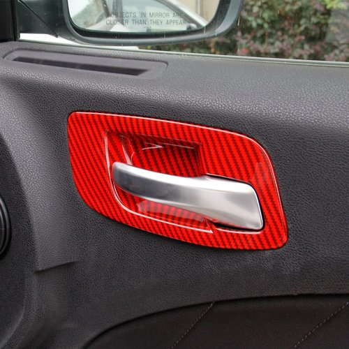 crosselec Red Carbon Fiber Inner Door Handle Bowl Cover Trim for Dodge Charger 2011-2021/ Chrysler 300 2015-2021