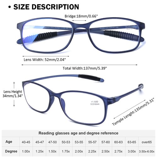 AQWANO Flexible Reading Glasses for Women Men, TR90 Lightweight Durable Readers Computer Blue Light Blocking Anti UV Ray/Eye Strain/Glare +3.0