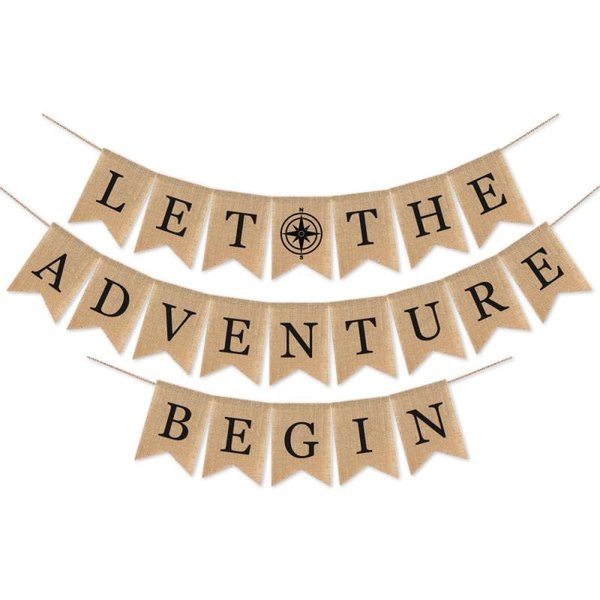 SWYOUN Burlap Let the Adventure Begin Banner Adventure Awaits Travel Themed Party Supplies Baby Shower Graduation Retirement Party Mantle Fireplace Decoration