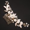 BERYUAN White Flowers Leaves Rhienstone Wedding Hair Comb Gold Leaves Flowers Hairpiece Gold Wedding Headband Rhinestone Crystal Gold Bridal Headpiece for Women