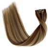 Clip in Hair Extensions Real Human Hair Clip in Extensions,18 Inch Chestnut Brown Balayage Blonde Highlights Real Hair Extensions Clip in Human Hair 7 Pieces 70G Double Weft Remy Human Hair Extensions