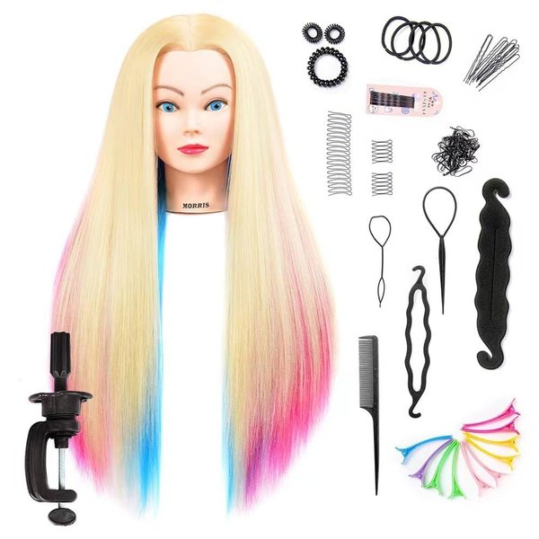 Morris 28 Inch Cosmetology Mannequin Head with Synthetic Hair Styling Head for Hairdresser Training Head Manikin Doll Head Long Hair Mannequin Head for Practice Braiding with Clamp (613)