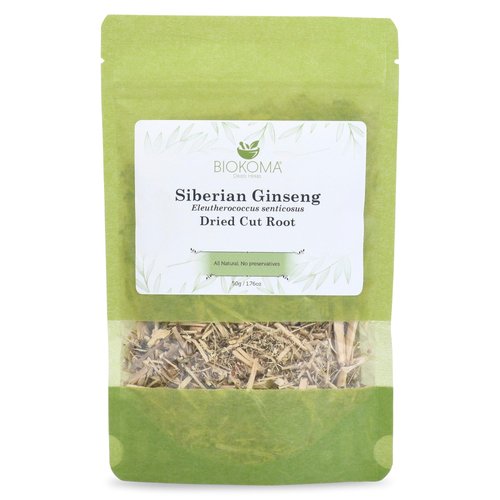 Biokoma Pure and Natural Siberian Ginseng Dried Cut Root 50g (1.76oz) in Resealable Moisture Proo...