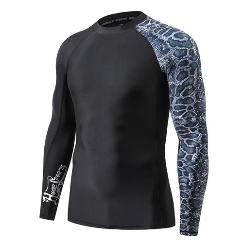 ADOREISM Men's Splice Compression Long Sleeve Rash Guard Surf Swim Shirt UV Sun Protection UPF 50+ (Snake Scale,XL)