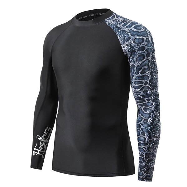 ADOREISM Men's Splice Compression Long Sleeve Rash Guard Surf Swim Shirt UV Sun Protection UPF 50+ (Snake Scale,XL)