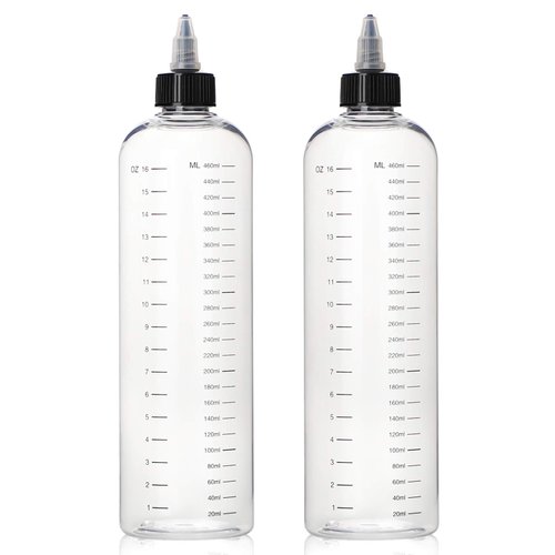 Segbeauty 16.9oz Hair Dye Bottles, Measured Twist-On Top Tip Cap Hair Color Squeeze Bottle with Ratio Graduated Scale, 2pcs 500ml Refillable Empty Hair Color Applicator Bottle Dyeing Tool Transparent