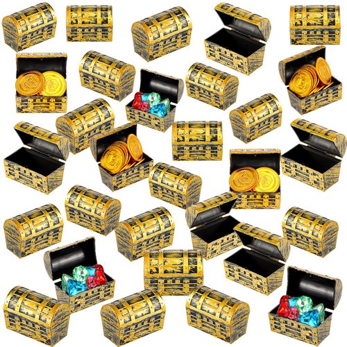 50 Pieces Pirate Treasure Chests 2.3 Inch Plastic Chests with a Gold Finish Vintage Pirate Jewelr...