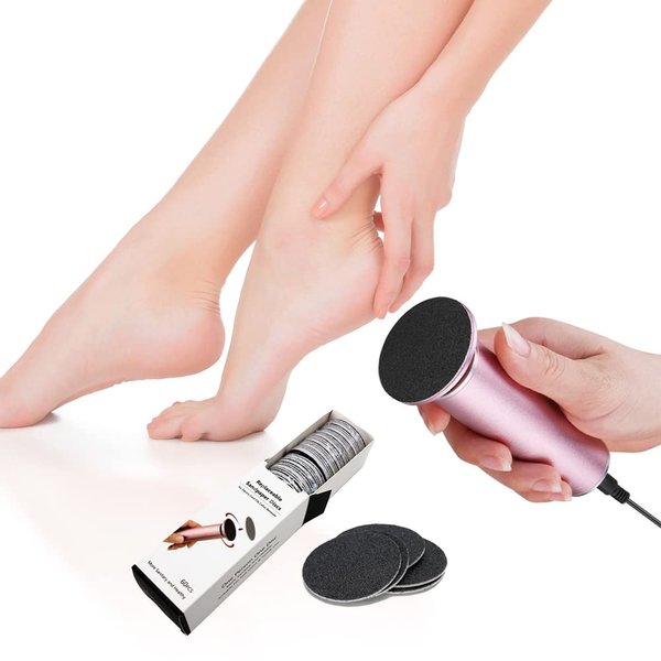 Dr.Pedi Electric Callus Remover for Feet Speed Adjustable Electric Foot File with 60pcs Replacement Sandpaper Discs Pro Pedicure Foot Filer Dead Dry Hard Skin Calluses Foot Grinder Pink