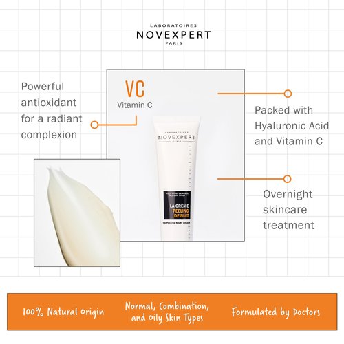 Novexpert The Peeling Night Cream - Visibly Brighter Skin - Smooth And Radiant Complexion - Deeply Exfoliates And Nourishes - Hypoallergenic - Vegan - Normal, Combination And Oily Skin Types - 1.3 Oz