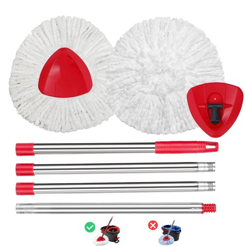 2 Pack EasyWring Microfiber Spin Mop Replacement Set-Reusable Mop Refills Heads for EasyWring 1-Tank System,Include 1 Triangle Mop Base and 30-58in Mop Handle,2 Pack Spin Mop Replace Head