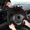Dickno Car Steering Wheel Cover, Anti-Slip Auto Stitch on Wrap Steering Wheel Protector for Max Diameter 15 Inch, DIY Sewing with Needle Thread, Universal Vehicle Interior Decor (Black & Red+Red)
