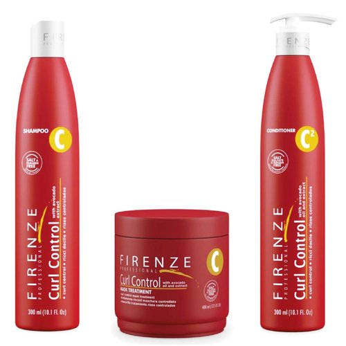 Firenze Professional Curl Control with avocado oil and extract Shampoo, Conditioner and Mask Treatment, gift bag included