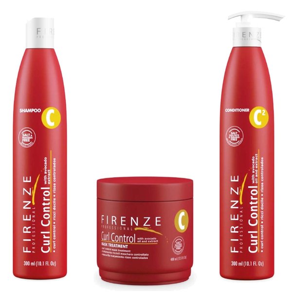 Firenze Professional Curl Control with avocado oil and extract Shampoo, Conditioner and Mask Treatment, gift bag included