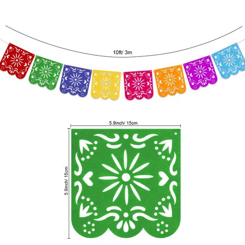 Qpout 2 Pieces Mexican Party Decorations Banners, Felt Colorful Day of the Dead Papel Picado Banner, Fiesta Birthday Baby Shower Party Decorations, Dia De Los Muertos Garland, Cinco de Mayo Flags