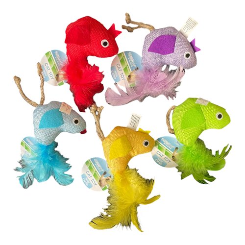 Multipet Burlap Fish Buddies Cat Toy with Catnip - Fun, Creative, Durable Playtime Delights (5-Pack)