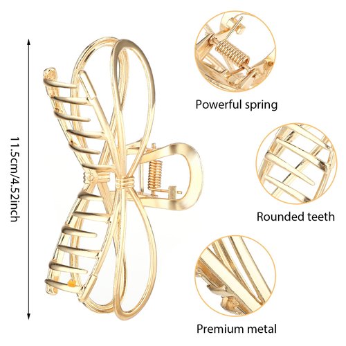 4.5 Inch Metal Bow Claw Hair Clips - Cute Bowknot Hair Jaw Clips with Strong Hold for Thick and Thin Hair - 2 Pcs, Gold & Silver