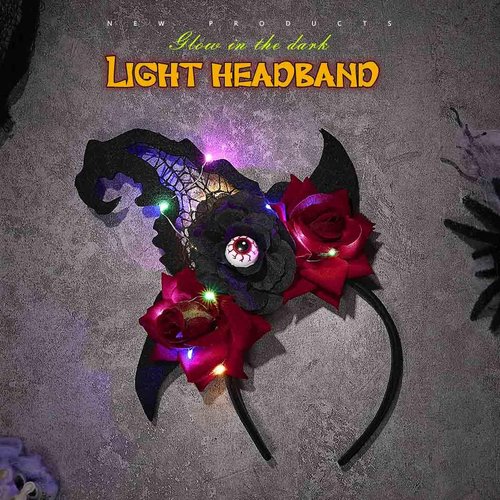 DRESBE Light Up Headband LED Witch Hat Headbands Flower Hair Hoop Halloween Festival Party Hair Accessory for Women